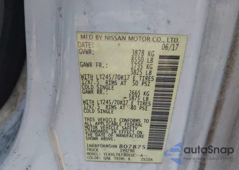 2017 Nissan Nv Cargo Nv1500 Sv V6 from USA, damaged, VIN 1N6BF0KM5HN807875